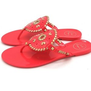 Jack Rogers Gold Studded Bright Pink Jelly Thong Sandals 7